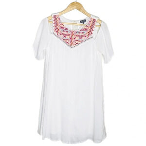 Lily Rose White Embroidered Cold Shoulder Mini Dress Size Large